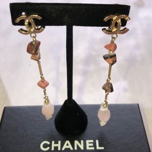 CHANEL Clip On Earrings. Color Pink Coral Stones
